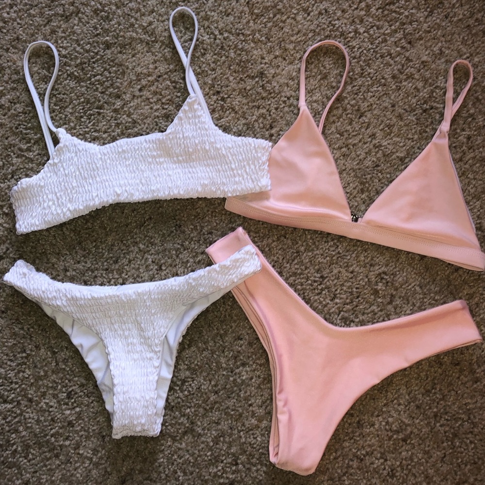 Zaful bikinis blush white small ruched Brazilian